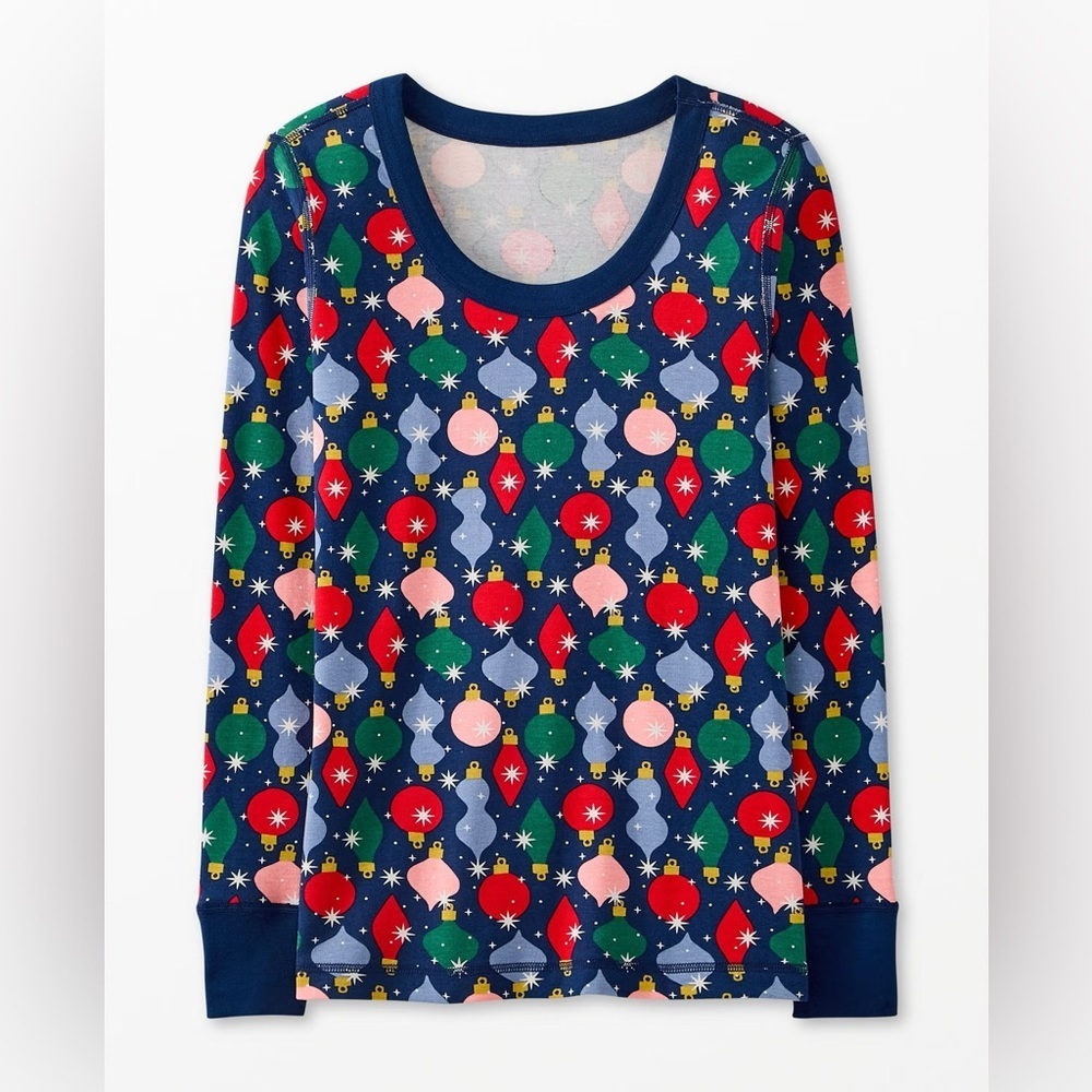 Hanna Andersson Holiday HannaJams Pajama Shiny Bright Ornaments Long Sleeve Top